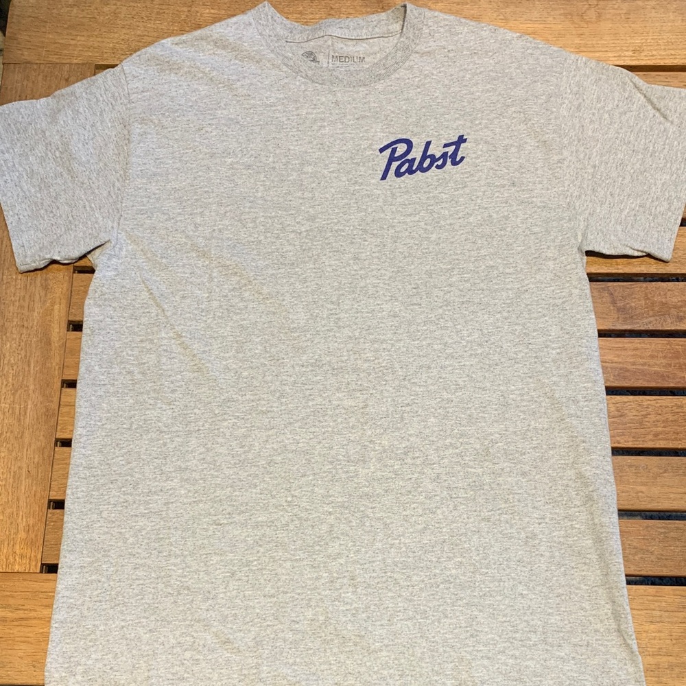 EUC Gray Short Sleeve Summer T-Shirt Pabst Blue Ribbon Design Men’s Medium - Picture 2 of 5